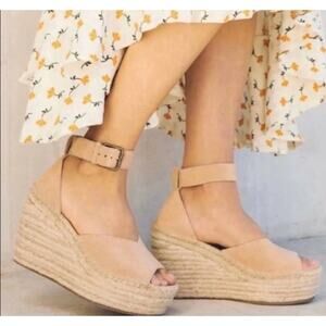 Soludos NWOB Desert Tan Suede Positano Platform Wedge Bohemian Espadrilles Sz 10